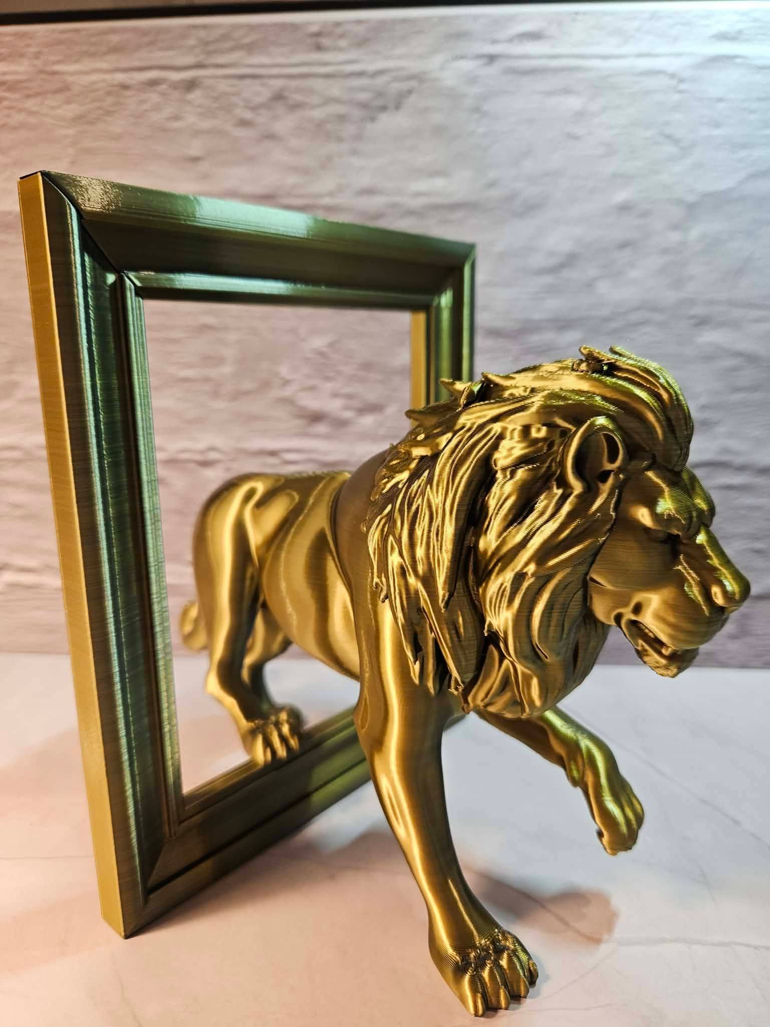 Lion in Frame Sculpture – Black & Gold