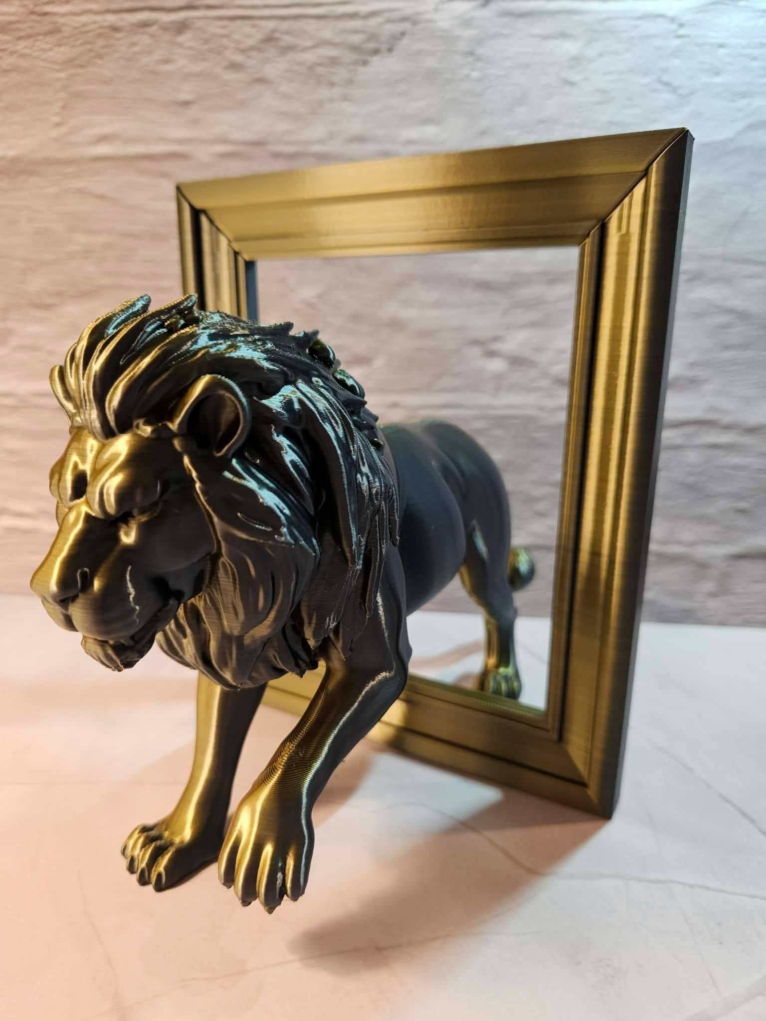 Lion in Frame Sculpture – Black & Gold