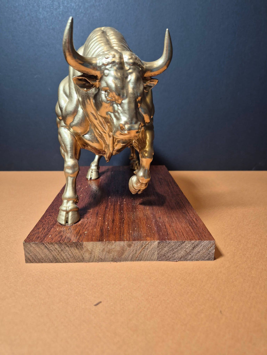 Big Bull Sculpture on Hardwood Base – 25cm