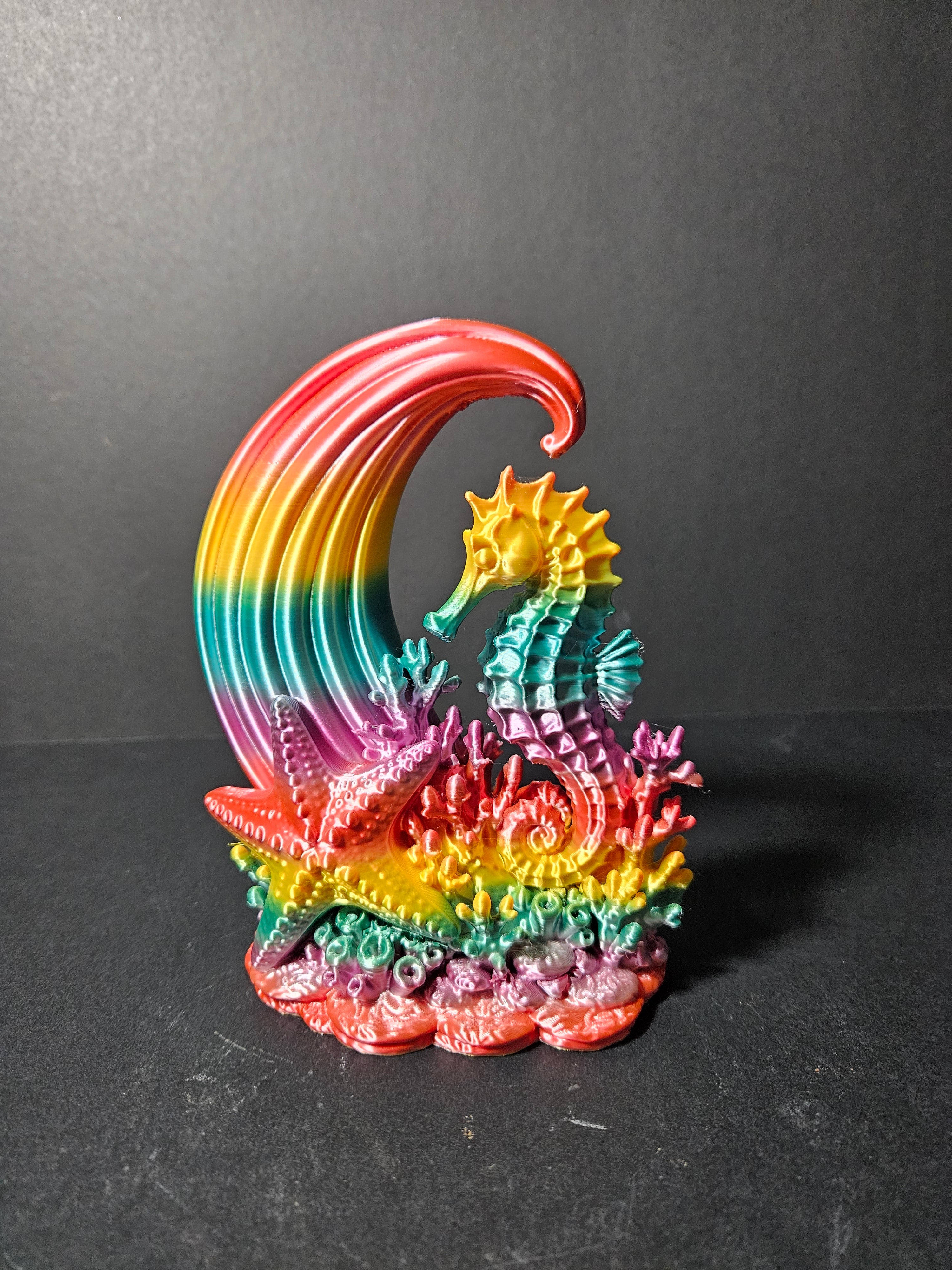 Rainbow Underwater Seahorse & Coral Sculpture – 16cm