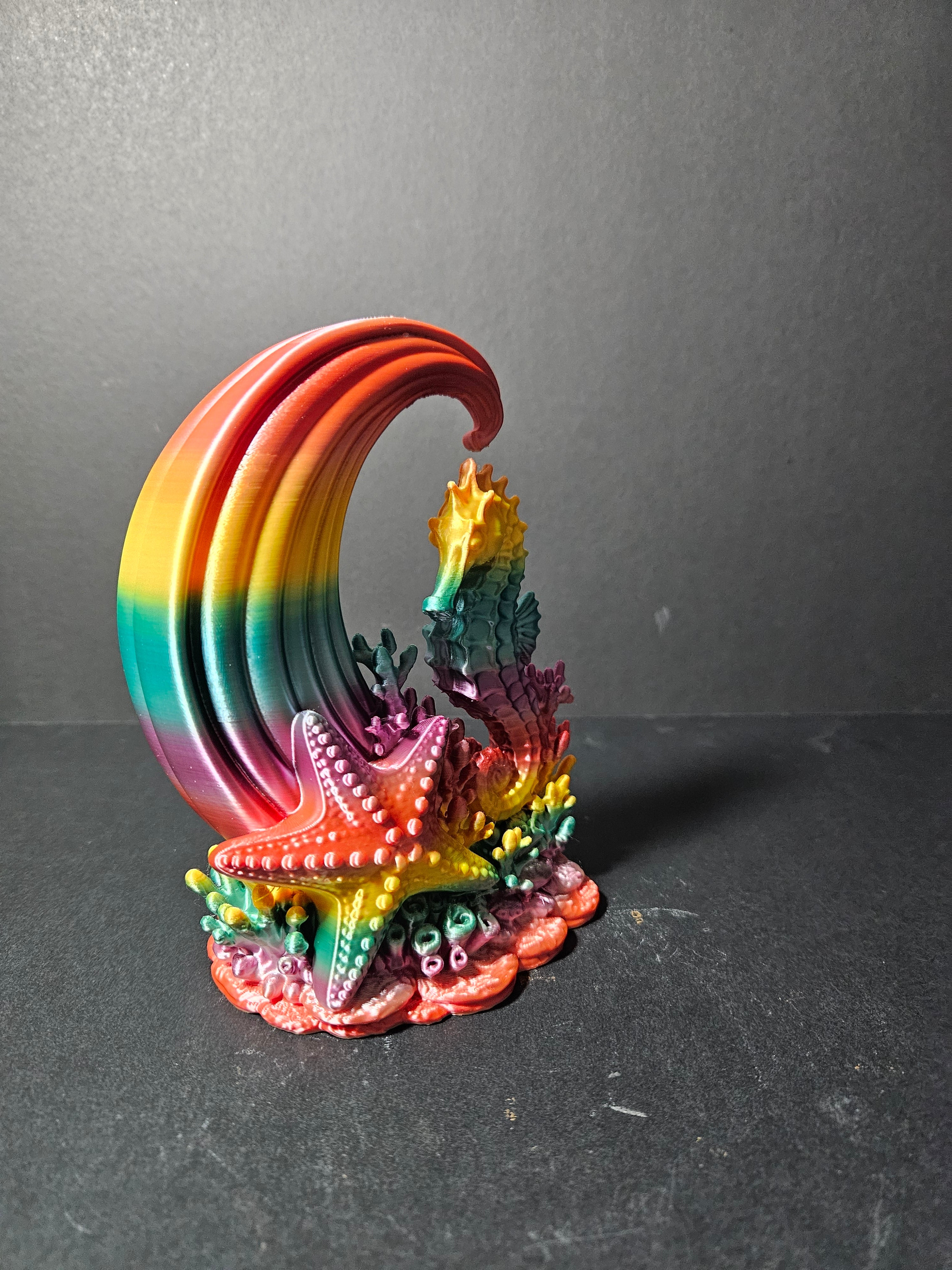 Rainbow Underwater Seahorse & Coral Sculpture – 16cm