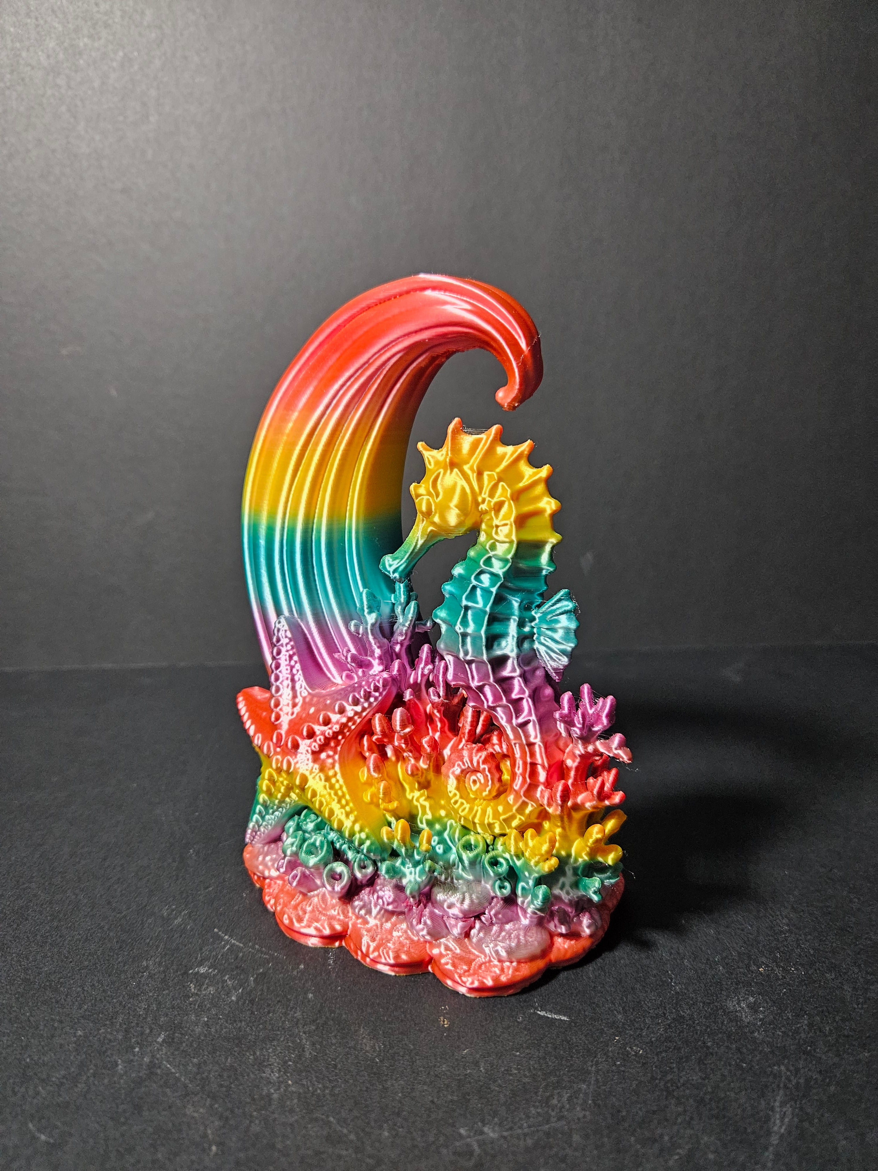 Rainbow Underwater Seahorse & Coral Sculpture – 16cm