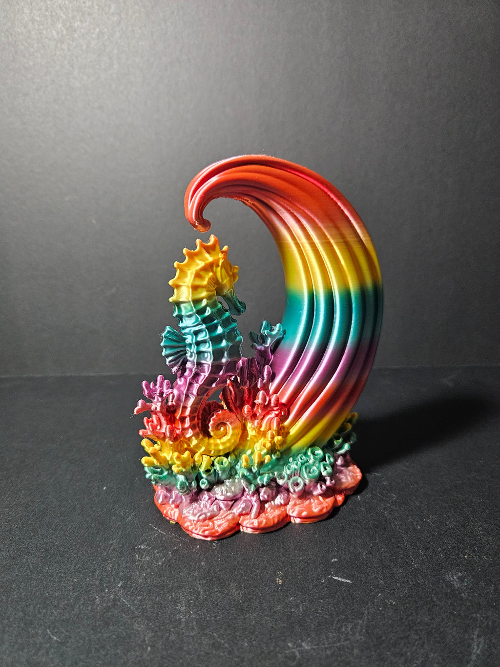 Rainbow Underwater Seahorse & Coral Sculpture – 16cm