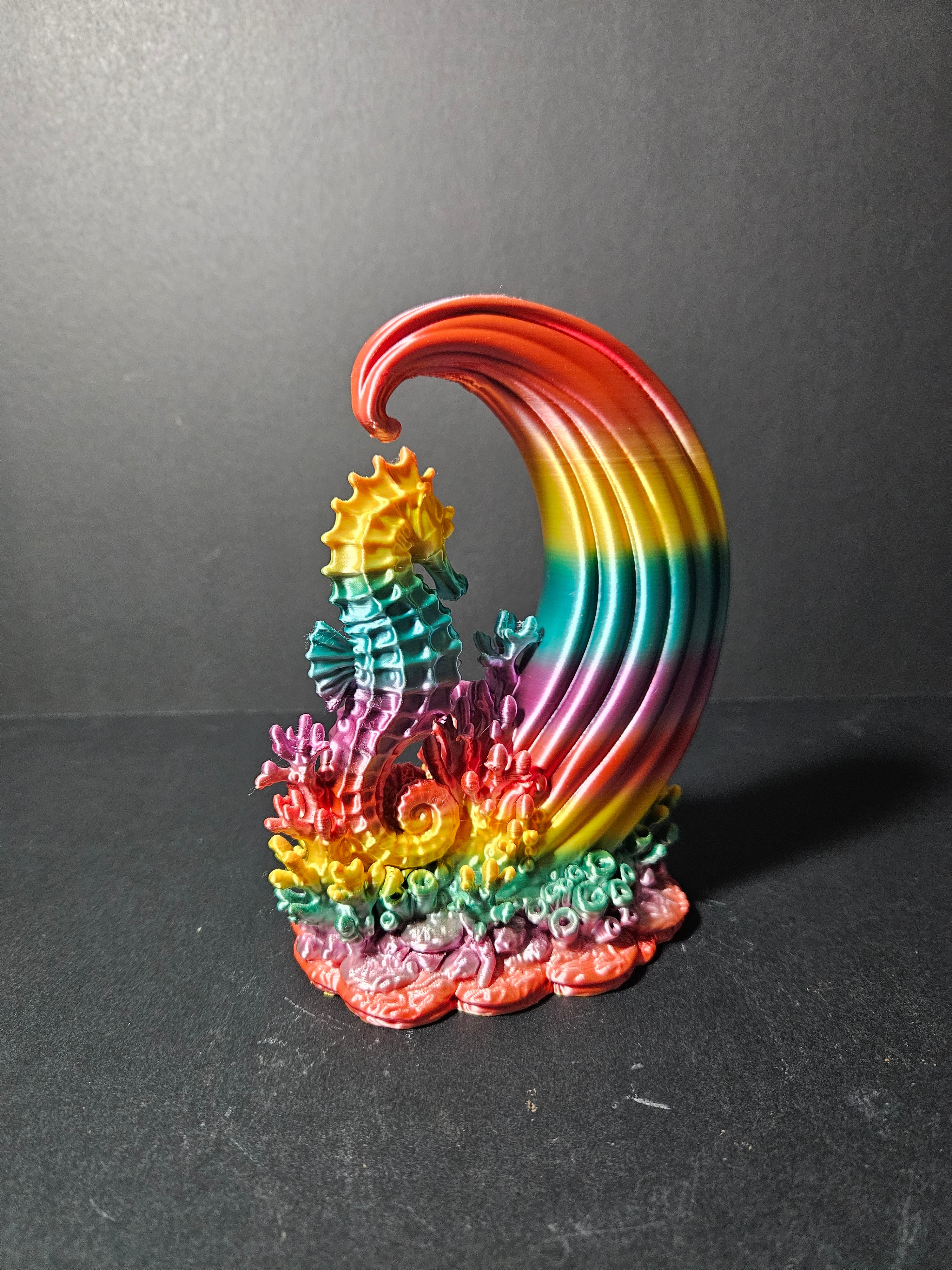 Rainbow Underwater Seahorse & Coral Sculpture – 16cm