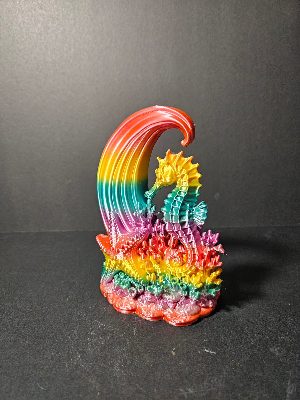 Rainbow Underwater Seahorse & Coral Sculpture – 16cm