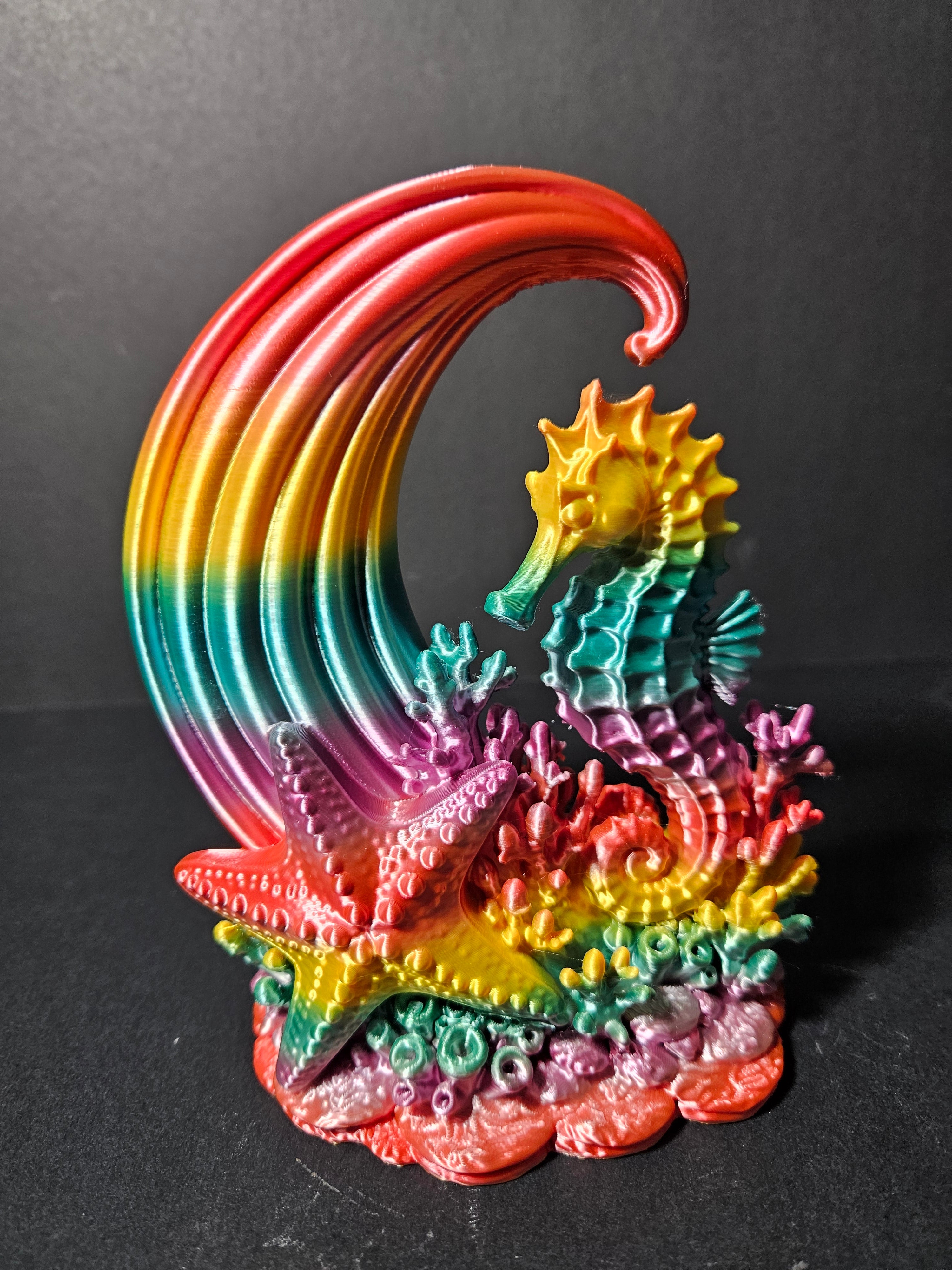 Rainbow Underwater Seahorse & Coral Sculpture – 16cm