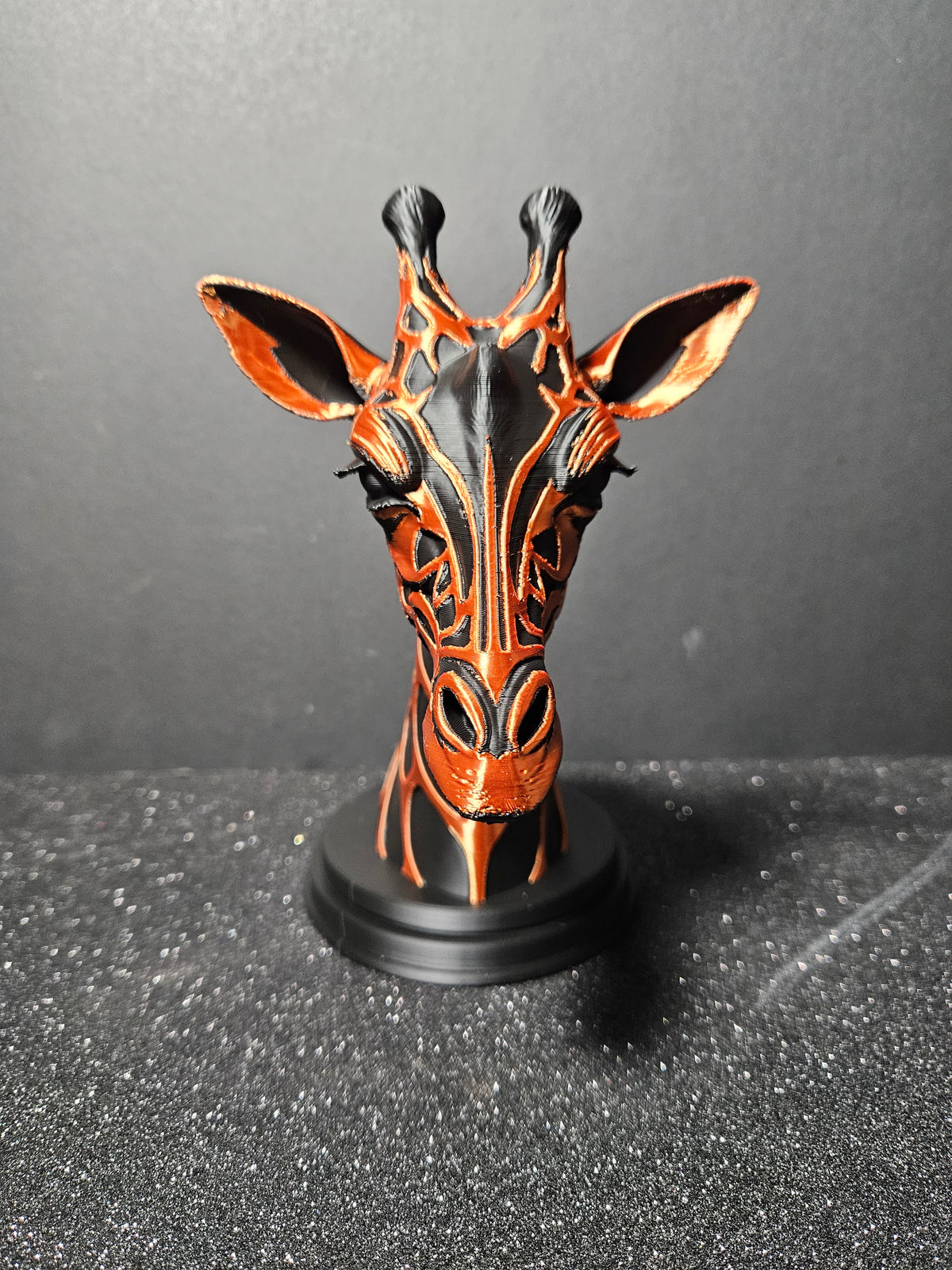 20cm Black & Copper Silk Giraffe Bust