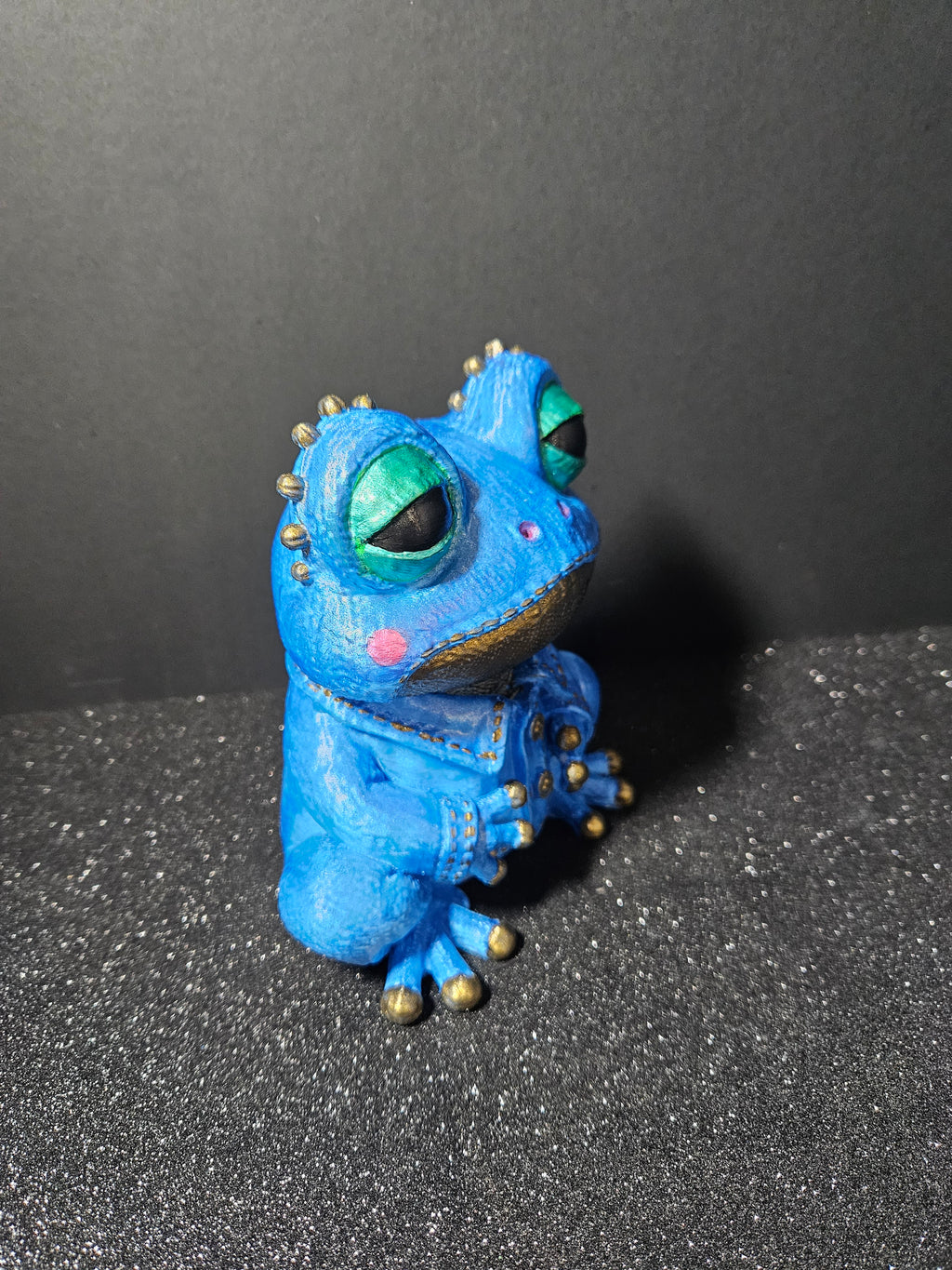 Blue Jean Beau – Denim Frog Sculpture