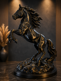 88cm Rearing Stallion Sculpture – Black gloss